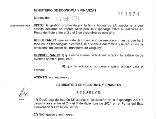 EXPOCARGA 2021: declarada de Interés Ministerial por parte del Ministerio de Economía y Finanzas