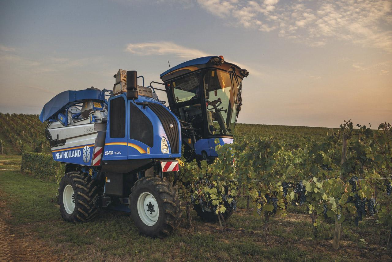 40 años de historia de innovación del sistema de recolección con norias de cestas en las vendimiadoras New Holland Braud